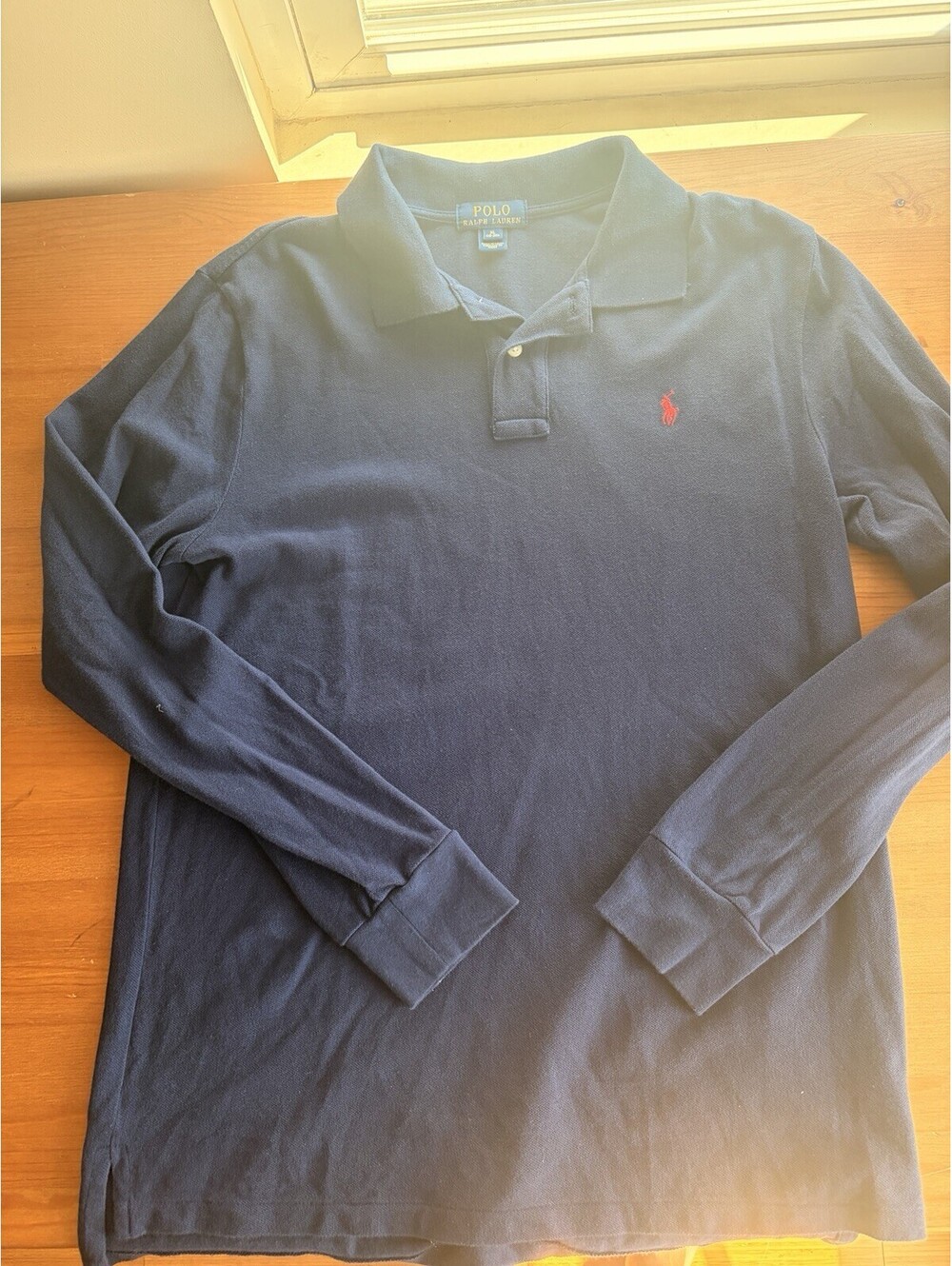 Polo Ralph Lauren Blue Long Sleeve Pique Polo Shirt Size XL (18-20) 100% Cotton